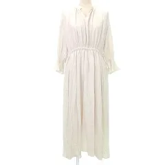 ナイスクラップ NICE CLAUP 美品 ワンピース ロング フレア 長袖 シャーリング M アイボリー ■YHS7 A1113