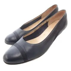 サルヴァトーレフェラガモ Salvatore Ferragamo フラットパンプス アーモンドトゥ レザー 7 紺 ネイビー /JS ■YHS5