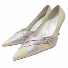 リズラフィーネ Riz raffinee パンプス ヒール ポインテッドトゥ リボン 靴 23.5cm ベージュ ピンク X