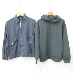 ジーユー GU ブルゾン ジャケット パーカー 2枚セット 長袖 ジップアップ フード 青 緑 ブルー グリーン S