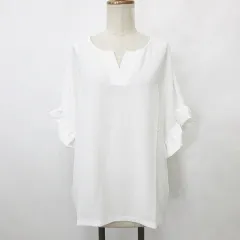 ブラウス シャツ 五分袖 スリットネック フリル袖 大きいサイズ 白 ホワイト 4L