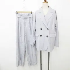 ワンアフター アナザー ナイスクラップ one after another NICE CLAUP セットアップ 3点セット テーラージャケット ダブル ビスチェ フリル シャーリング ワイドパンツ ベルト グレー F