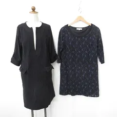ギャラリービスコンティ GALLERY VISCONTI grove ワンピース チュニック 2枚セット リボン 総柄 ビーズ レース ブラック ネイビー 黒 紺 2 M