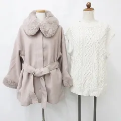 グレイル GRL ジーユー GU コート ベスト 2枚セット フェイクファー ニット 丸首 プルオーバー ピンク ベージュ 白 ホワイト F L