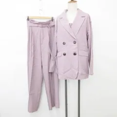 ワンアフター アナザー ナイスクラップ one after another NICE CLAUP セットアップ 3点セット テーラージャケット ダブル ビスチェ フリル シャーリング ワイドパンツ ベルト ピンク F