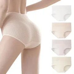 [Senteria] ショーツ レディース 4枚セット 深め ハイウエストショーツ 下着 女性 綿 パンティ 無地 おしゃれ 可愛い 抗菌防臭 高通気性と伸縮性 優しい肌触り 肌にやさしい 締め付けない シームレスショーツ お腹まで包む 美尻効果 パンツ・
