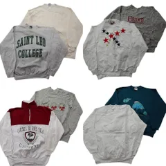 古着卸 まとめ売り USA製 スウェット 8枚セット (メンズ L ) ハーフジップ カレッジ バイカラー 英文字プリント 中古 古着 ND8115