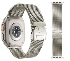 【在庫処分】ステンレス鋼 オシャレ 無段階調節 メッシュ メンズ アップルウォッチバンド 42mm 44mm 45mm アップルウォッチUltra3/Ultra2/Ultra/11/10/9/8/7/6/5/4/SEに対応(チタニウムゴールド 46mm 49m