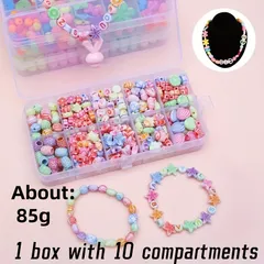 【選べる3スタイル】DIYビーズキット 大容量10グリッドケース入り カラフルプラスチックビーズで手作りアクセサリー ネックレス ブレスレット ピアス制作に！ギフトにも最適【マリン】