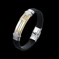 【B13】ブレスレット　アクセサリー　メンズ　イエロー　チタン　クロス　十字架