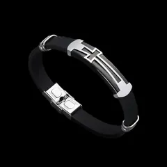 【B14】ブレスレット　アクセサリー　メンズ　ブラック　チタン　クロス　十字架