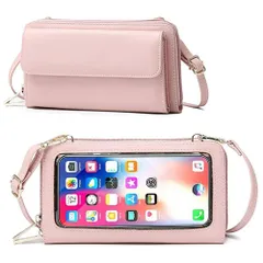 スマホショルダー 入れたまま操作 財布 一体型 レディース 防水 大きめ 大容量 斜めがけ スマホポーチ スマホバッグ ポシェット ストラップ付 (ピンク)