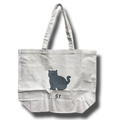 51 Tote Bag 猫 トートバッグ ネコ アニマルプリント カジュアル シンプル ワンポイント ショルダー キャンバス ホワイト ユニセックス 管理番号：1637-1254