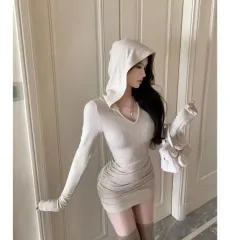 텍스트(新品) 裏起毛パーカー スリム ロングTシャツ兼 ONE PIECE フリーサイズ