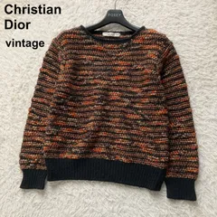 クリスチャンディオール Christian Dior ヴィンテージ セーター ニット クルーネック マルチカラー オレンジ ブラック 黒 毛 ウール 高級 暖か 映え 太アーム 90s Y2K 古着女子 激レア 入手困難
