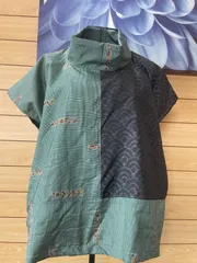 着物リメイク　大島紬　ベスト　ロールカラーブラウス