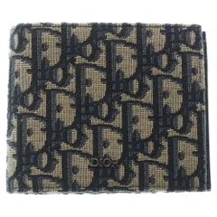 Christian Dior (クリスチャンディオール) オブリーク 二つ折り財布 ネイビー キャンバス コンパクトウォレット グレー