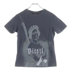DIESEL (ディーゼル) 90-00S グラフィックプリント クルーネック コットン 半袖Tシャツ カットソー チャコールグレー レディース