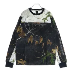 HUF (ハフ) ENDO L/S JERSEY REALTREE フロントロゴプリント リアルツリー総柄Tシャツ 長袖クルーネックカットソー カーキ/ホワイト