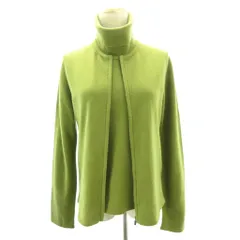 エルメス HERMES ゴルチエ期 アンサンブルニット カーディガン ベスト カシミヤ100% スコットランド製 ジップアップ タートルネック ME 緑 グリーン 0211 ■MNK5