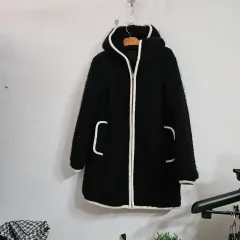 黒色フリース フード ロング コート