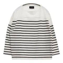 Le Minor ワイド ボーダー フランス製 バスクシャツ カットソー ホワイト カーキ レディース ルミノア【中古】6-0201M∞