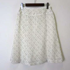クランプリュス ミッシェルクラン KLEIN PLUS スカート フレアスカート シフォン シアー 総柄 とろみ 落ち感 ひざ丈 L 40 オフ白 アイボリー 黒 ブラック