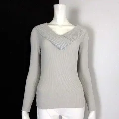エモダ EMODA ニット セーター リブ カシュクール ストレッチ 長袖 M グレー