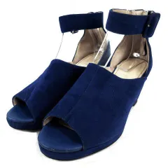オリエンタルトラフィック ORIENTAL TRAFFIC パンプス オープントゥ アンクルストラップ スウェード ウエッジソール ブルー系 青系 L