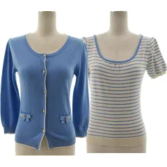 エフデ ef-de アンサンブルニット カーディガン 長袖 ニット 半袖 ボーダー ブルー 青 ホワイト 白 9