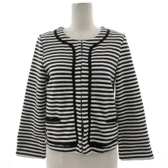 ロペピクニック ROPE Picnic ジャケット アウター ノーカラー コットン混 ボーダー ブラック 黒 ホワイト 白 38