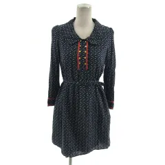 ミニマム MINIMUM ワンピース 丸襟 長袖 ミディ丈 ベルト付き 総柄 ネイビー 紺 ホワイト 白 グリーン 緑 2