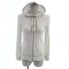 プーマ PUMA パーカー ジップアップ ロゴ刺繍 コットン混 薄手 ホワイト 白 ゴールド M