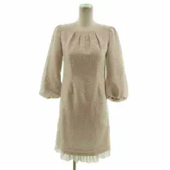 スーナウーナ Sunauna ワンピース 長袖 バルーンスリーブ ミディ丈  裾レイヤード 日本製 総柄 ブラウン系 ベージュブラウン シルバー系 36