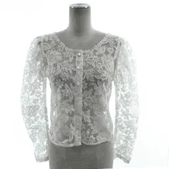 オリーブデオリーブ OLIVE des OLIVE シャツ ノーカラー 長袖 総レース シースルー ホワイト 白 F