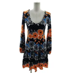 グラマラスガーデン Glamorous Garden ワンピース Uネック 長袖 ミディ丈 花柄 ブラック 黒 ブルー 青 オレンジ グレー ホワイト 白