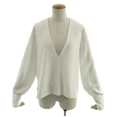 ザラウーマン ZARA WOMAN カットソー Vネック 長袖 スリット ホワイト 白 M