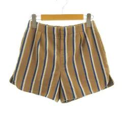 ミラオーウェン Mila Owen パンツ ショートパンツ ウール混 ストライプ ブラウン 茶 ベージュ ブルー 青 0