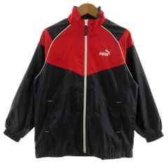 プーマ PUMA ジャケット ウインドブレーカー スタンドカラー ロゴ刺繍 ジップアップ 裏地メッシュ 配色 ネイビー 濃紺 レッド 赤 ホワイト 白 140