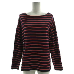 ニコアンド Niko and.. カットソー ボートネック 長袖 バックVネック コットン ボーダー ネイビー 紺 ピンク 3