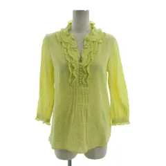 イエナ IENA シャツ ブラウス スキッパーカラー フリル 長袖 透け感 日本製 コットン ストライプ イエロー系 黄色系