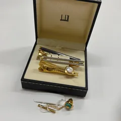 ★【ネクタイピン4点まとめ】dunhill ダンヒル ネクタイピン ゴールドカラー アクセサリー メンズ ビジネス ケース付き