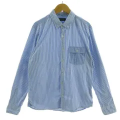 ナノユニバース nano universe シャツ ボタンダウン 長袖 コットン ストライプ ギンガムチェック ブルー 青 ホワイト 白 L