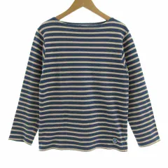 オーチバル ORCIVAL オーシバル バスクシャツ カットソー スラッシュドネック 長袖 ボックスシルエット ワッペン フランス製 コットン ボーダー ブルー 青 ベージュ 2