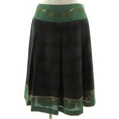 キース KEITH スカート フレア タック ミディ丈 日本製 チェック 総柄 グリーン 緑 パープル 紫 ネイビー 紺 マルチカラー 38