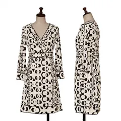 ダイアンフォンファステンバーグDIANE VON FURSTENBERG シルク総柄カシュクールチュニック 白黒