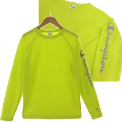 チャンピオン CHAMPION ロングスリーブTシャツ ロゴプリント ラグランスリーブ 速乾 ネオンイエロー系 シルバー M
