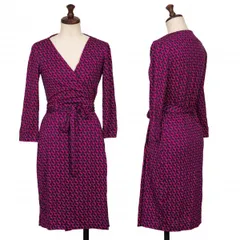 ダイアンフォンファステンバーグDIANE VON FURSTENBERG シルク総柄カシュクールワンピース 紺紫