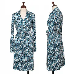 ダイアンフォンファステンバーグDIANE VON FURSTENBERG シルクダイヤ総柄プリントカシュクールワンピース 青白黒