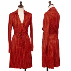 ダイアンフォンファステンバーグDIANE VON FURSTENBERG シルク総柄プリントカシュクールワンピース 黒赤XXS